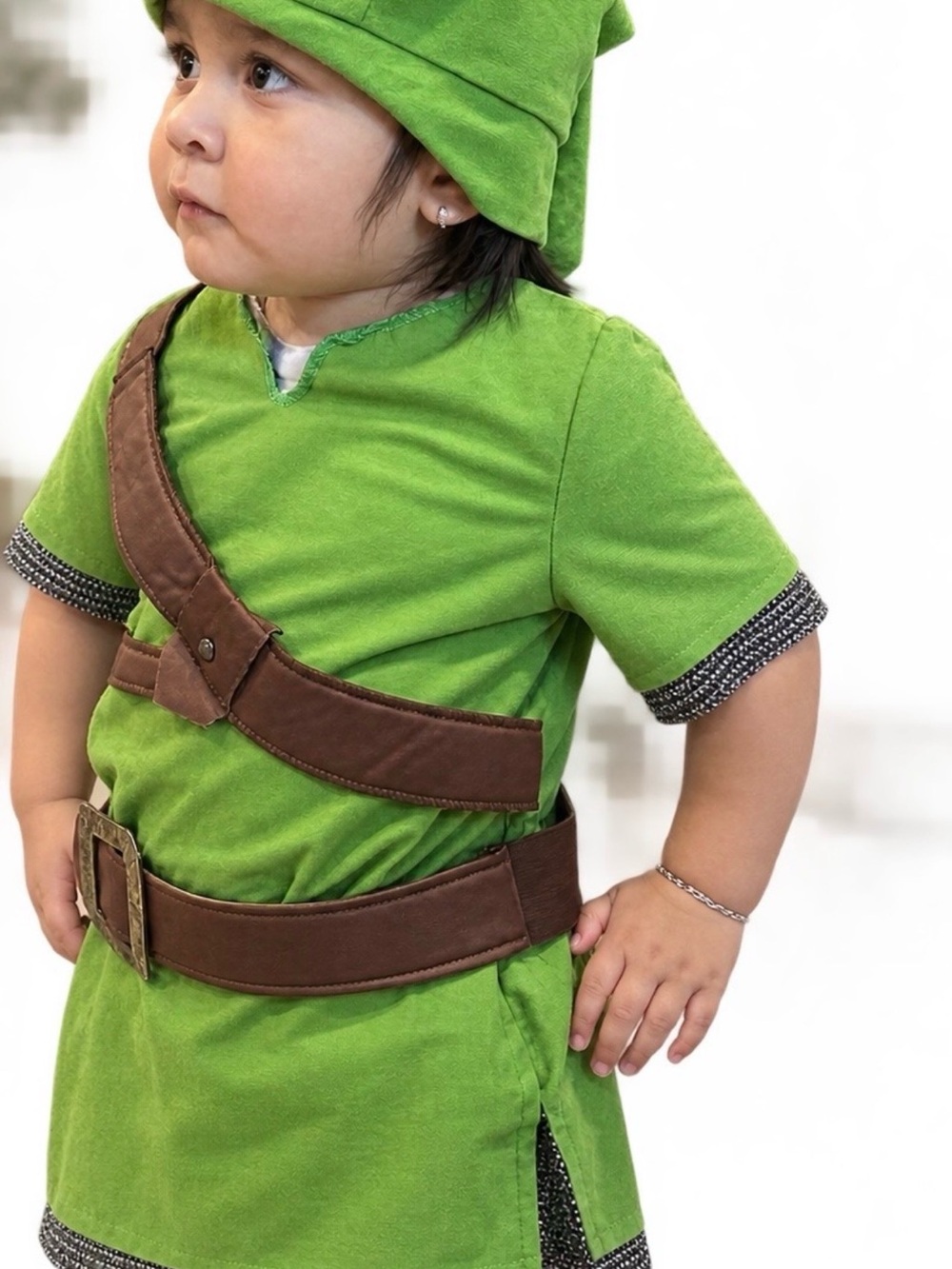 Kids Green Superhero Adventure Costume with Brown Belt and Strap